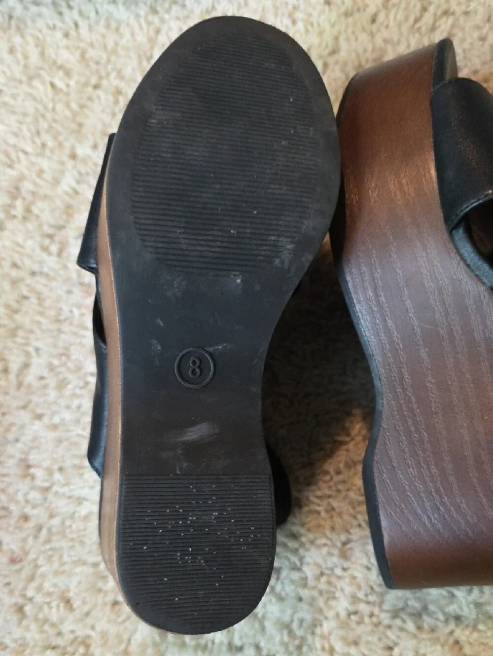 Universal Thread Black Leather Cross-Strap Wedge Sandals Size 8